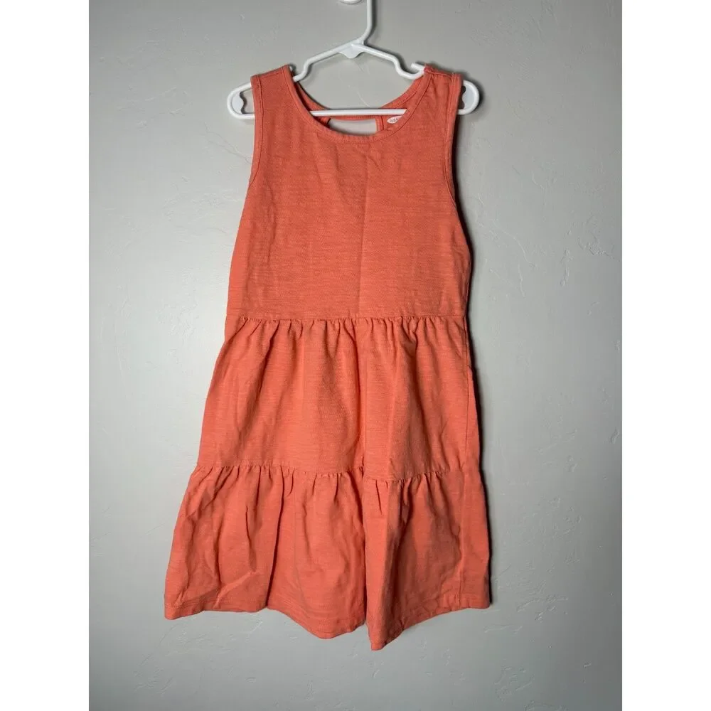 Lot of 2 Old Navy Girls Tiered Dresses Size M 8 Coral Pink Floral Short Sleeve